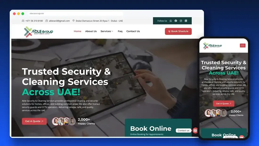 Able Security & Cleaning website designed by Crew Innovations – security and cleaning company in the UAE