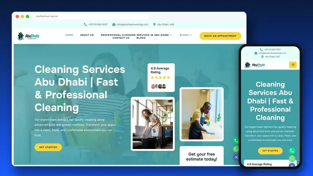 Abu Dhabi Cleanings website designed by Crew Innovations – cleaning company in Abu Dhabi