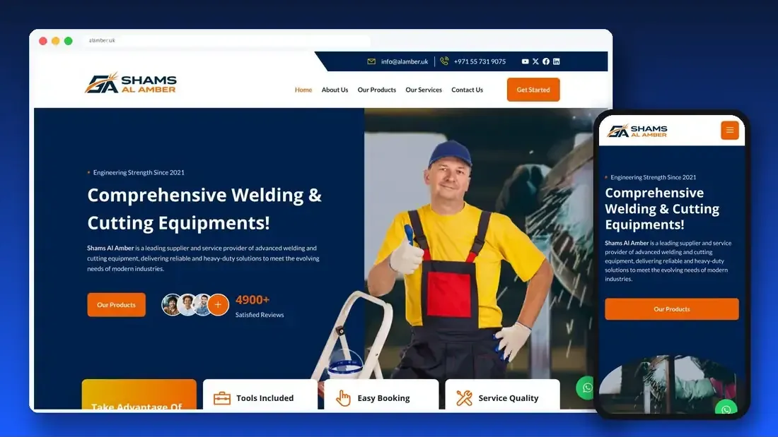 Shams Al Amber website designed by Crew Innovations – welding and cutting equipment supplier