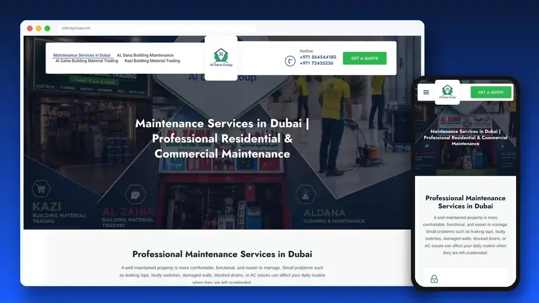 Al Dana Group website designed by Crew Innovations – maintenance company in Dubai