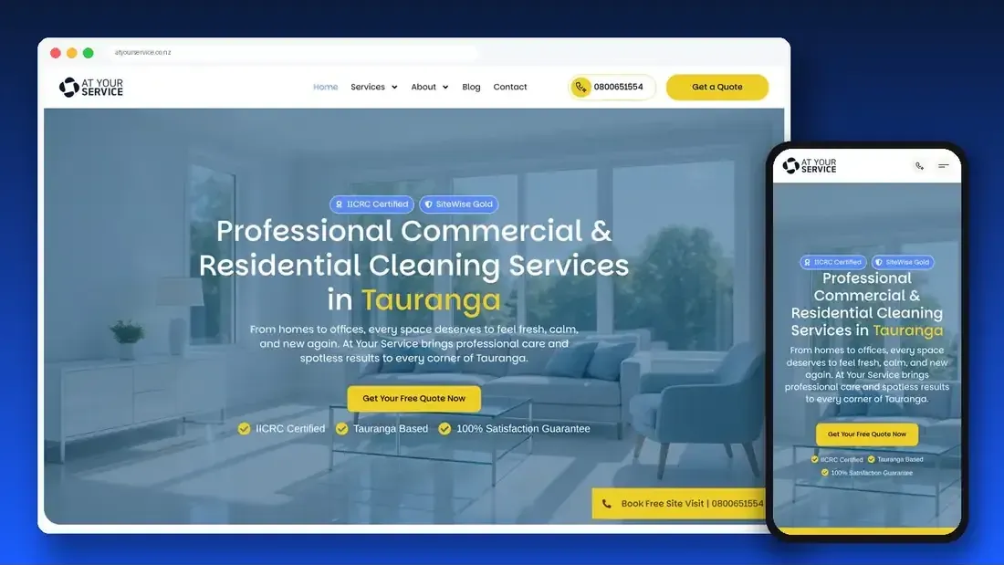 At Your Service website designed by Crew Innovations – cleaning company in Tauranga, New Zealand