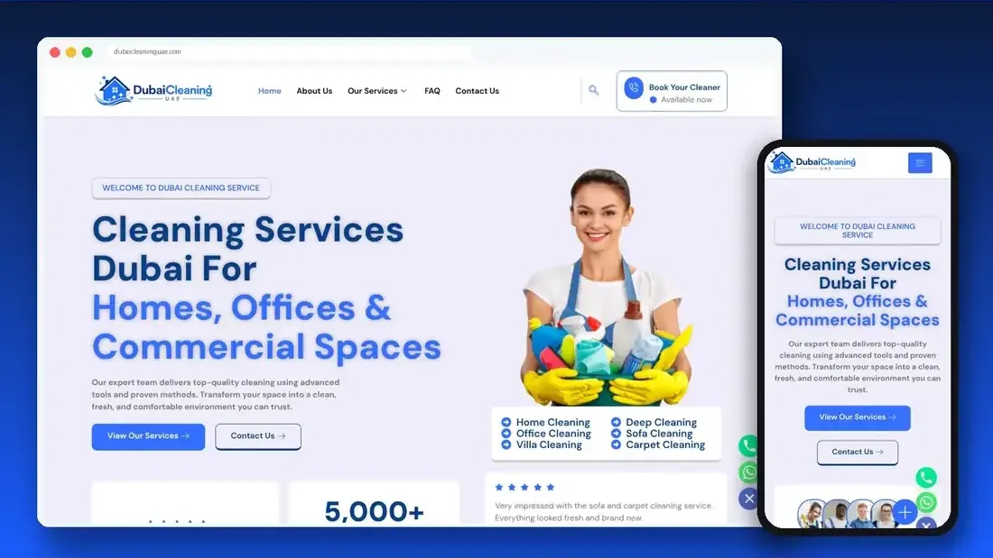 Dubai Cleaning UAE website designed by Crew Innovations – cleaning company in Dubai