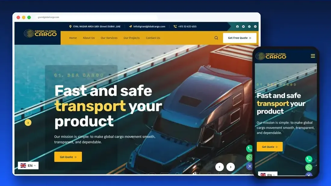 Grand Global Cargo website designed by Crew Innovations – cargo and logistics company