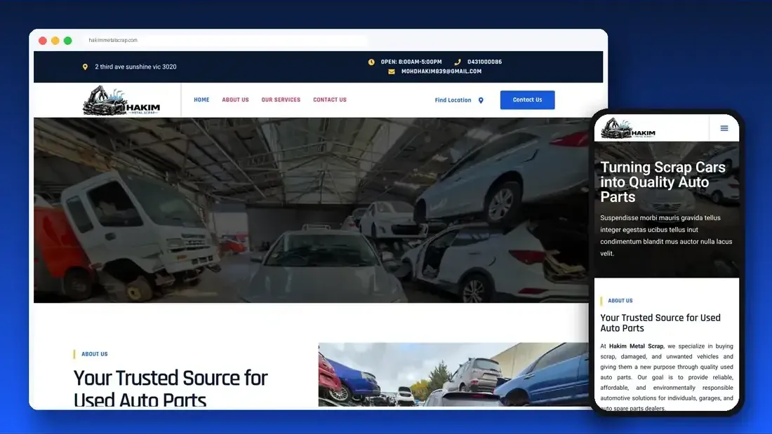 Hakim Metal Scrap website designed by Crew Innovations – used auto parts and scrap trading