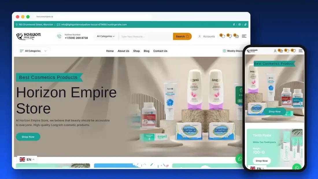 Horizon Empire website designed by Crew Innovations – online store in Canada