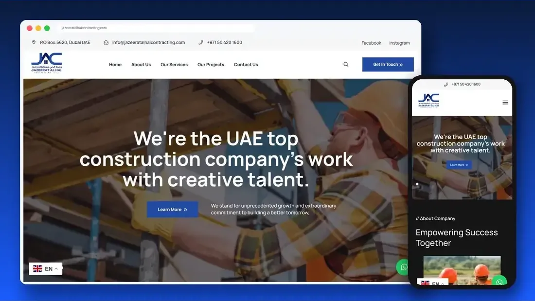 Jazeerat Al Hai Contracting website designed by Crew Innovations – construction company in the UAE