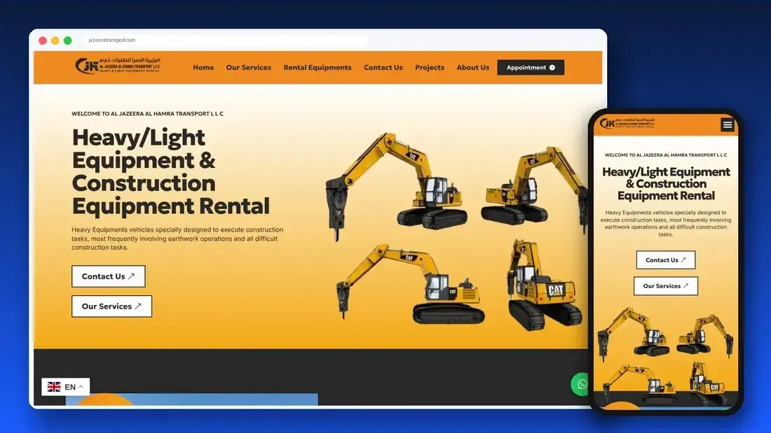 Al Jazeera Al Hamra Transport website designed by Crew Innovations – heavy equipment rental and transport