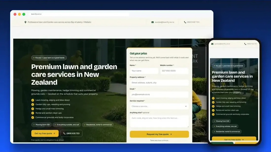 Lawnify website designed by Crew Innovations – lawn and garden care in New Zealand