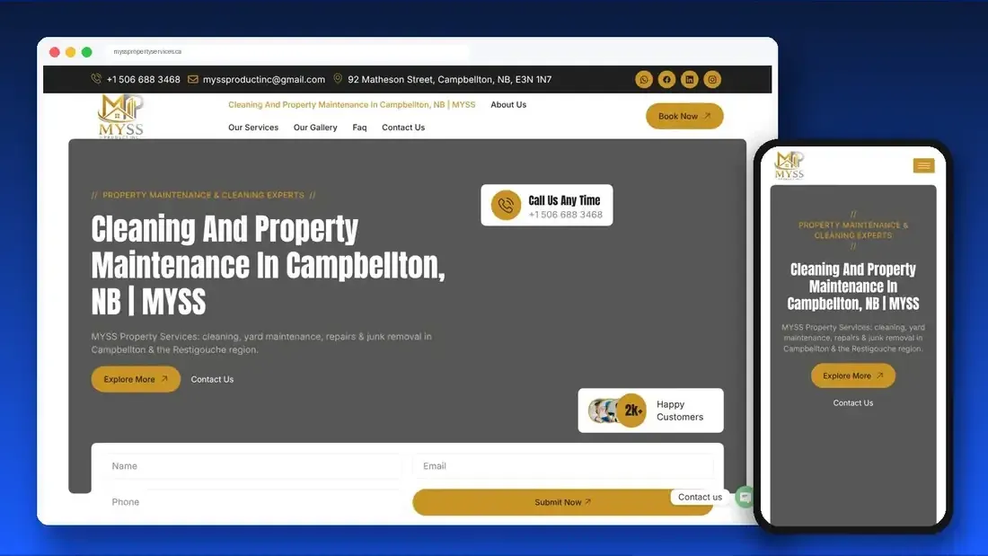 MYSS Property Services website designed by Crew Innovations – cleaning and property maintenance in Canada