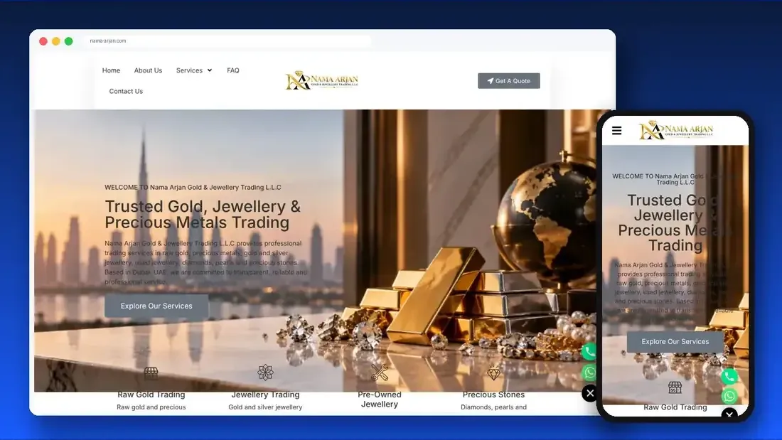 Nama Arjan Gold & Jewellery website designed by Crew Innovations – gold and jewellery trading in Dubai