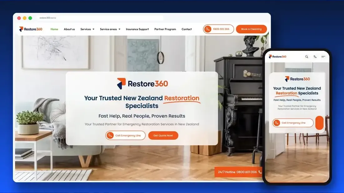 Restore360 website designed by Crew Innovations – restoration specialists in New Zealand