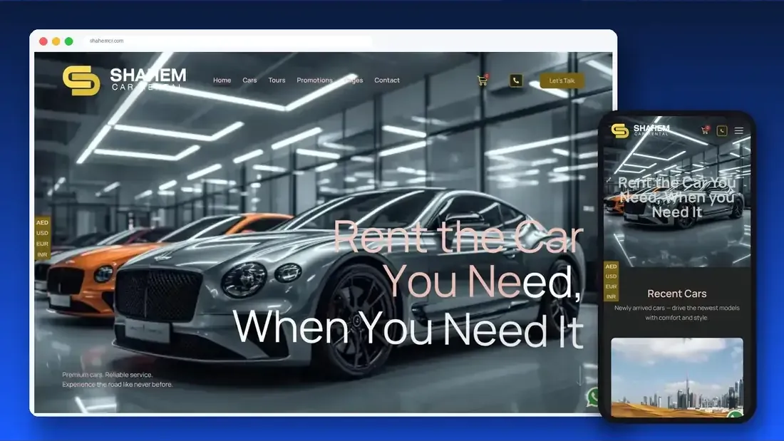 Shahem Car Rental website designed by Crew Innovations – car rental company in Dubai