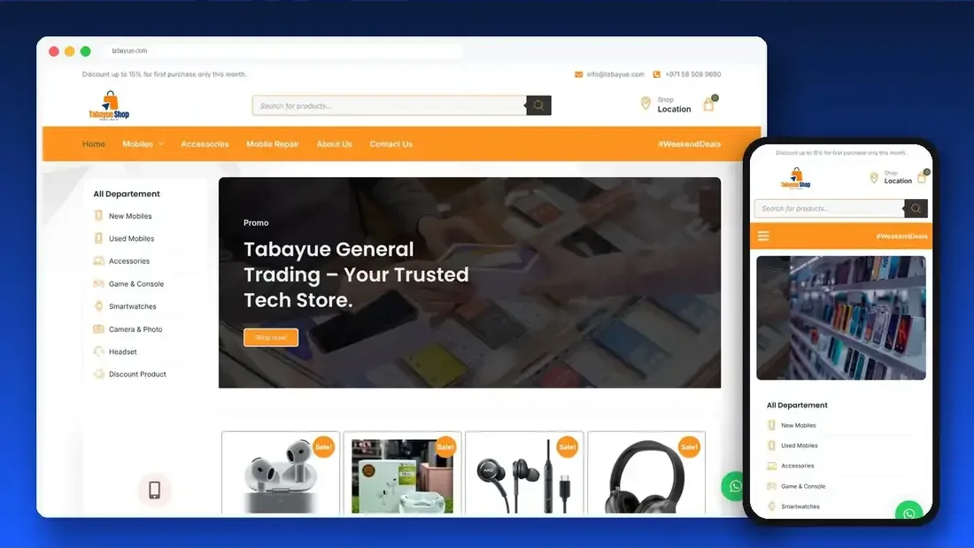 Tabayue General Trading website designed by Crew Innovations – general trading company in Dubai