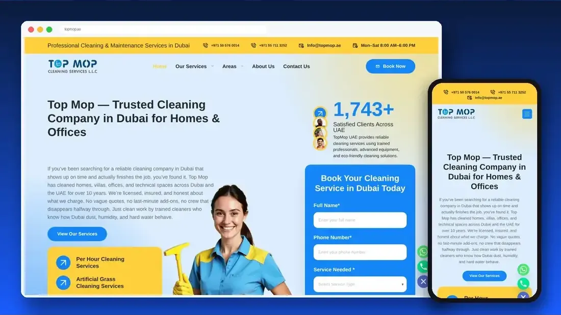 Top Mop website designed by Crew Innovations – cleaning company in Dubai