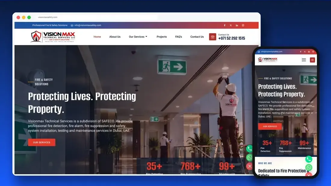 Vision Max Safety website designed by Crew Innovations – fire and safety company in Dubai