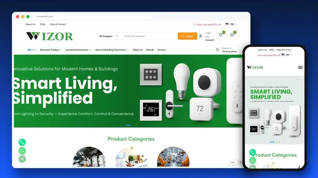 Wizor Electric website designed by Crew Innovations – smart electrical products store